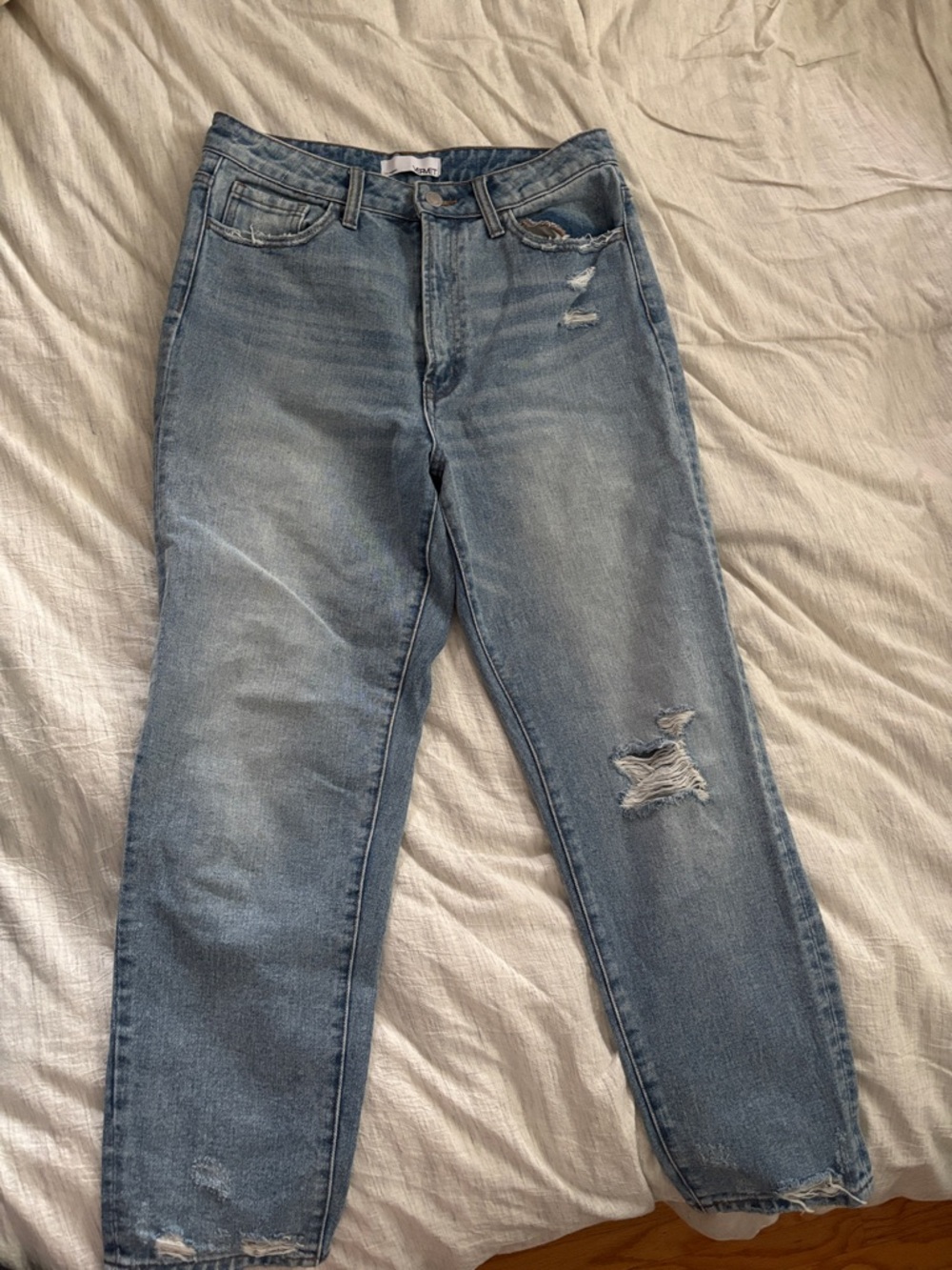 Light Blue Cropped Distressed Women's Jeans